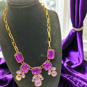 Purple Rhinestones Faceted Formal Gold-Tone Statement 21.25" Necklace!